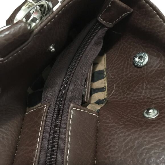 Animal Print Bedazzled Peace Sign Tote Shoulder Bag - Picture 2 of 10